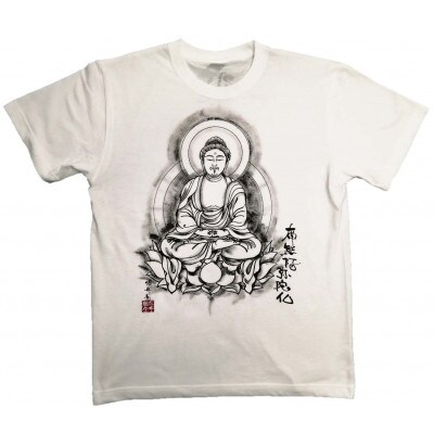 手描きTシャツ 仏画 阿弥陀如来 白 (半袖 XLサイズ)