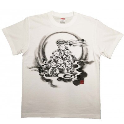 手描きTシャツ 仏画 六地蔵 白 (半袖 Sサイズ)