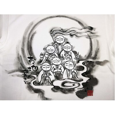 手描きTシャツ 仏画 六地蔵 白 (半袖 Sサイズ)