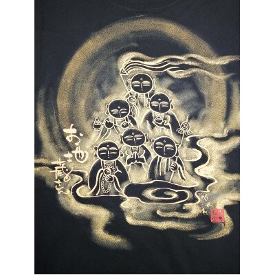 手描きTシャツ 仏画 六地蔵 黒 (半袖 Mサイズ)