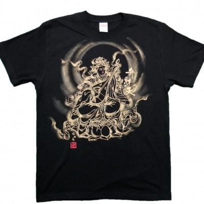 手描きTシャツ 仏画 弁財天 黒 (半袖 Sサイズ)