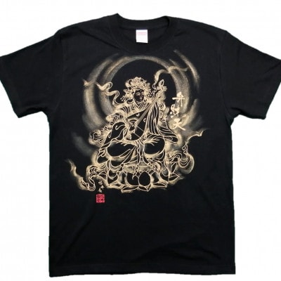 手描きTシャツ 仏画 弁財天 黒 (半袖 Lサイズ)