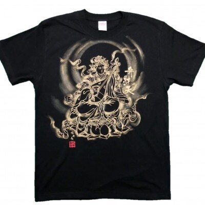 手描きTシャツ 仏画 弁財天 黒 (半袖 XLサイズ)
