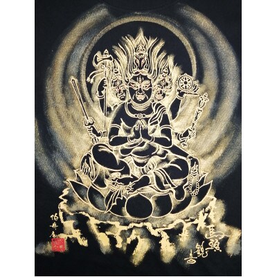 手描きTシャツ 仏画 馬頭観音 黒 (半袖 Mサイズ)