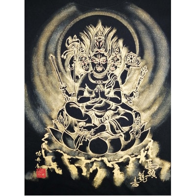 手描きTシャツ 仏画 馬頭観音 黒 (半袖 XLサイズ)