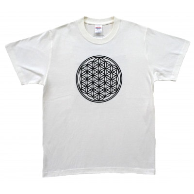 Tシャツ フラワー・オブ・ライフ 麻炭 白 (半袖 Sサイズ)