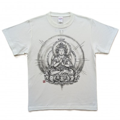 手描きTシャツ 仏画 大日如来 金剛界 白 (半袖 Mサイズ)