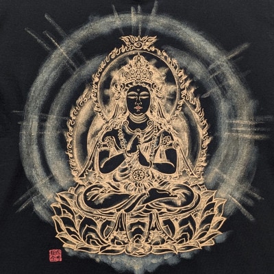 手描きTシャツ 仏画 大日如来 金剛界 黒 (半袖 Mサイズ)