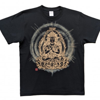 手描きTシャツ 仏画 大日如来 金剛界 黒 (半袖 Lサイズ)