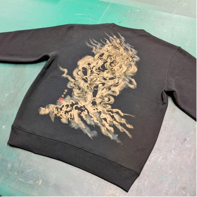 手描き トレーナー 蔵王権現 黒 (裏起毛 Mサイズ)