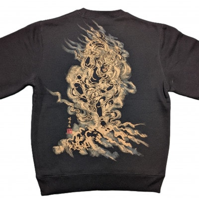 手描き トレーナー 蔵王権現 黒 (裏起毛 Lサイズ)