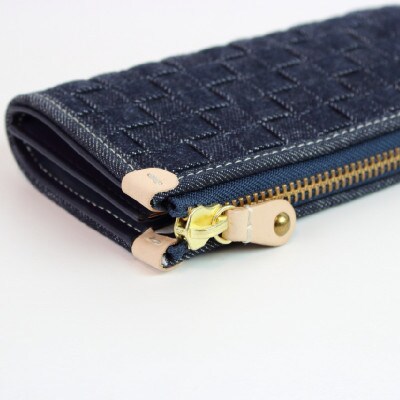 【デニム 長財布】クロキデニム ロングウォレット メッシュ 本革 ヌメ革 インディゴ【akrw-2】