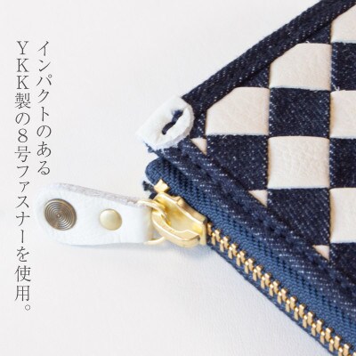 【デニム 長財布】クロキデニム ロングウォレット メッシュ 本革 ヌメ革 インディゴ【akrw-3】