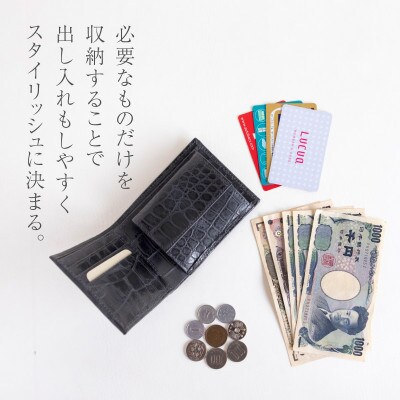 【クロコレザー 二つ折り財布】ハーフウォレット スリム(ネイビー) 【aw-14ec-NV】