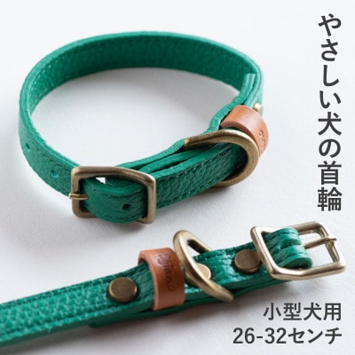 首輪 本革 イタリアンレザー グリーン 小型犬用 (26-32センチ)ペット用品【dc-01ss】