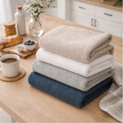 【フェイス2枚・バス1枚】『非ふわふわ派』のための瞬間吸水タオルセット(オフホワイト)