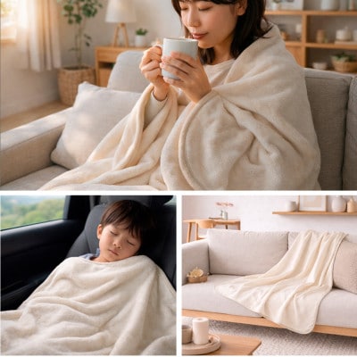 【ハーフ2枚組】ふわふわ 生成りのオーガニックコットン綿毛布(140×100)