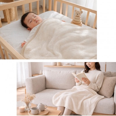 【ベビーサイズ】ふわふわ 生成りのオーガニックコットン綿毛布(70×100)