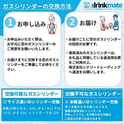 【毎月定期便】ドリンクメイト アタッチメント付き 60Lシリンダー交換用全3回