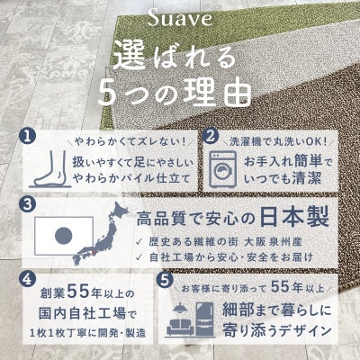 やわらか洗えるキッチンマット 50×240cm　グリーン(suave)