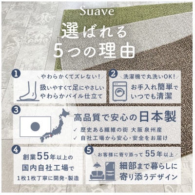やわらか洗えるキッチンマット 50×240cm　グレー(suave)