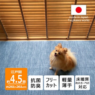 カーペット 日本製 抗菌防臭 ペット対応 ビオラ 261×261cm 江戸間 4.5畳 ブルー