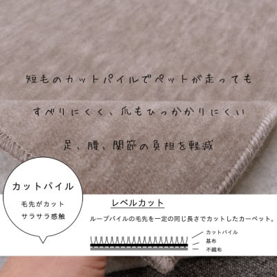 カーペット 江戸間 6畳 防音 ペット対応 厚手 ナンテン 261×352cm グレージュ 日本製