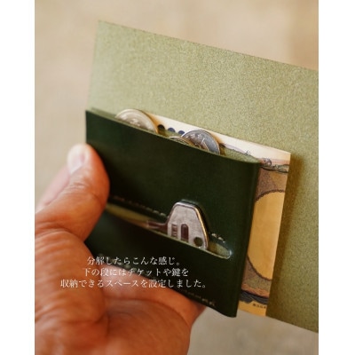 本革L字ファスナー型ミニ財布(国産レザー 深緑)