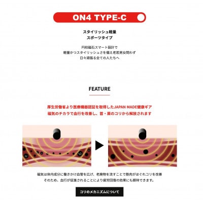 ON4　オンフォー TYPE-C クリア　タイリッシュ軽量 磁気ネックレス 管理医療機器