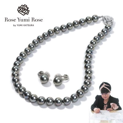 【RoseYumiRose】9mm&10mmパール2点セット(ネックレス/イヤリング)グレー