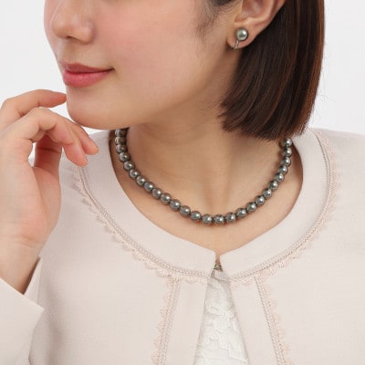 【RoseYumiRose】9mm&10mmパール2点セット(ネックレス/イヤリング)グレー