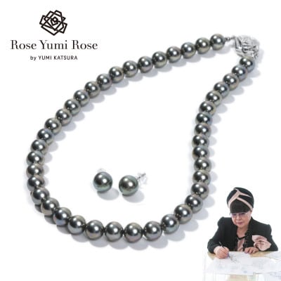 【RoseYumiRose】9mm&10mmパール2点セット(ネックレス/ピアス)グレー