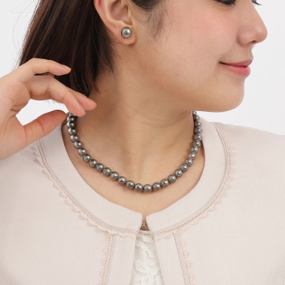 【RoseYumiRose】9mm&10mmパール2点セット(ネックレス/ピアス)グレー
