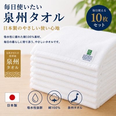 【泉州タオル】白フェイスタオル 綿100% 吸水 速乾 10枚セット