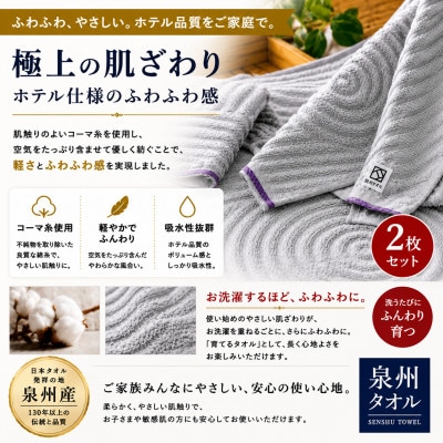 【泉州タオル】枯山水柄のフェイスタオル2枚 グレー 綿100% 高吸水 ホテル仕様