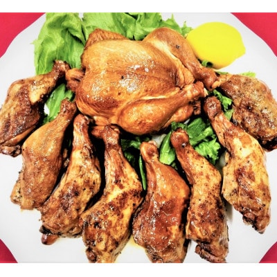【クリスマス数量限定12/14から発送】鶏丸焼きスモーク×1羽、骨付き鶏モモスモーク×8本