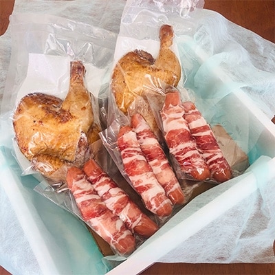 アウトドアスモークセット2(半丸スモーク約400g×2本&生ベーコン巻きウインナー約60g×6本)