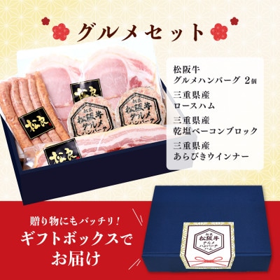松阪牛グルメハンバーグと三重ハムのセット【ギフトボックス入り】ハム ソーセージ ベーコン 詰め合わせ