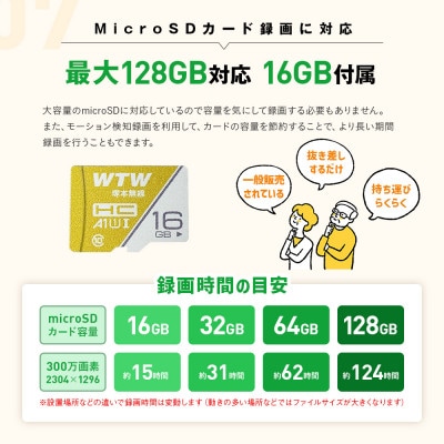 みてるちゃん猫23 見守りペットカメラ 防犯カメラ 16GBMicroSD付 WTW-IPW266W