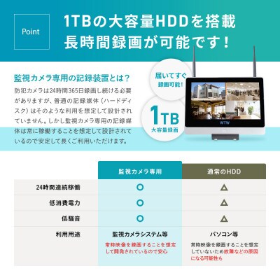 Par 12インチ液晶一体型録画装置1TB&監視・防犯カメラ1台セット 300万画素 屋外