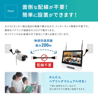 Par12インチ液晶録画装置1TB&監視・300万画素防犯カメラ4台セット 屋外