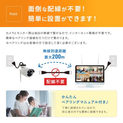 Par16インチ液晶録画装置1TB&300万画素屋外防犯カメラ4台セット PA2610WHA-15
