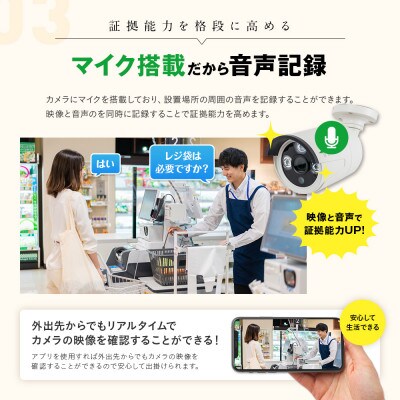 PoE 録画装置1TB&監視・防犯カメラバレット型2台セット 500万画素 屋外