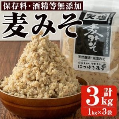 麦みそ(1kg×3袋) 国産 保存料・酒精等無添加 調味料 麹【はつゆき屋】No.335-01