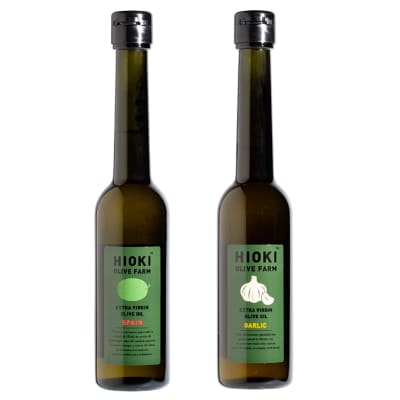 HIOKI OLIVE FARM 緑豊オリーブ(スペイン産)とガーリックオイル HIOKI OLIVE FARM 緑豊オリーブ(スペイン産)とガーリックオイル