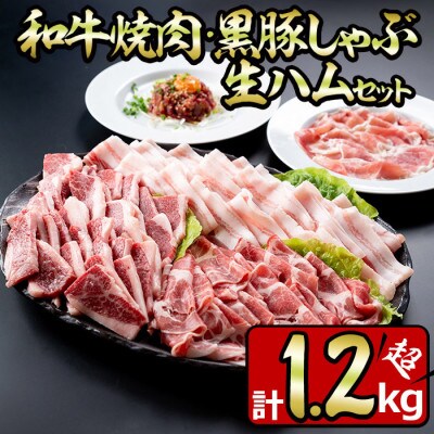 和牛焼肉と黒豚しゃぶしゃぶと生ハムの贅沢セット(5種・合計約1.2kg)