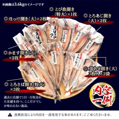大きめ干物詰合せ 計3.6kg!【みのだ食品】No.406-B