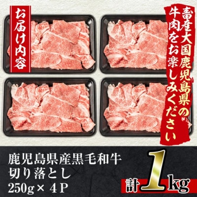 鹿児島県産 黒毛和牛 切り落とし (計1kg・250g×4P) 【アリラン飯店】 706-v02