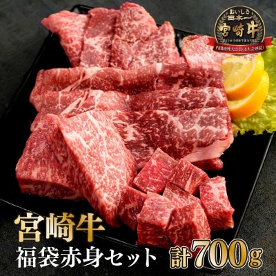 【宮崎牛】福袋赤身セット(モモステーキ・モモ焼肉・モモスライス・赤身サイコロ/計700g)KU039