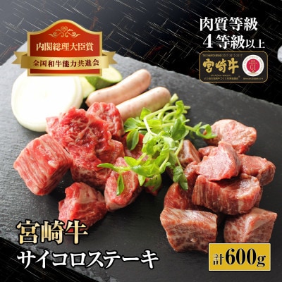【宮崎牛】サイコロステーキ(合計600g、バラ・モモ各種300g)【KU040】